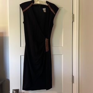 New!! Cache Black Dress with Brown Leather Accents. Sz 4